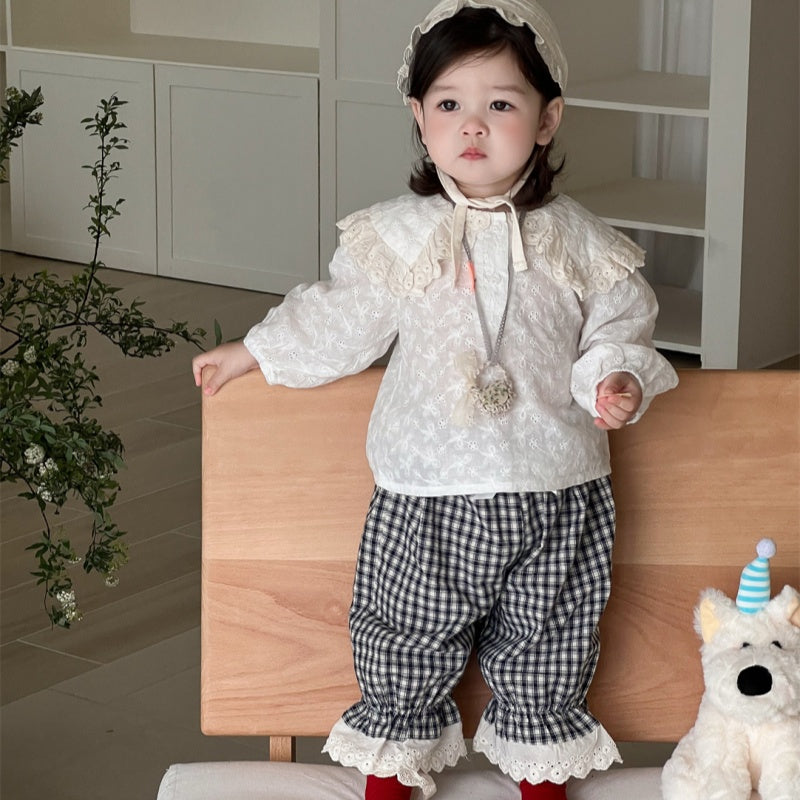 【BABY】フリル襟ブラウス、レースチェックパンツSK100833