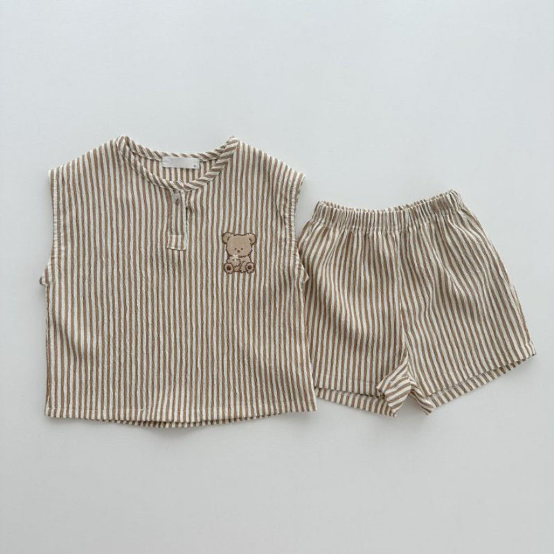 【BABY&KID】夏新作 ボーダーノースリーブベアセットアップSK091205
