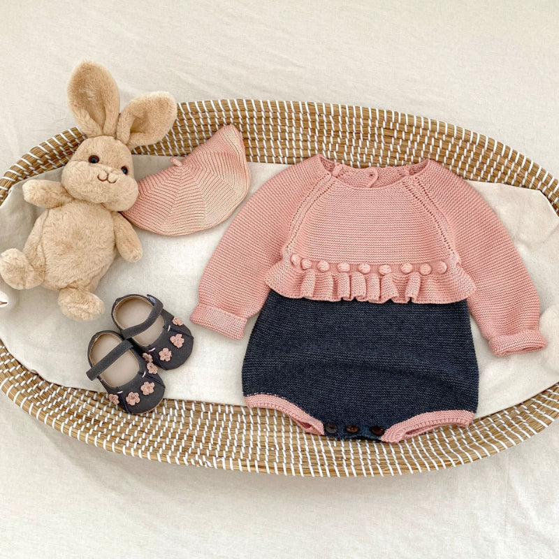 【BABY】配色ニット長袖ロンパースSK100101