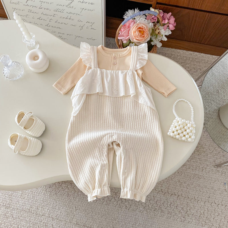 【BABY】コットンリブフリルサロペットロンパースSK100312