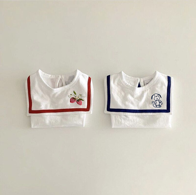 【BABY】夏新作 可愛い刺繍海軍襟ロンパースSK071803