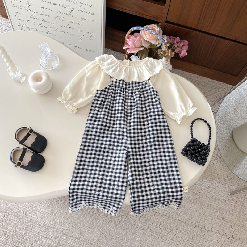 【BABY&KID】カバーオールサロペット&レース襟インナー2点セットSK092322