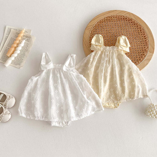 【BABY】夏新作 蝶結び刺繡可愛いロンパースSK081304