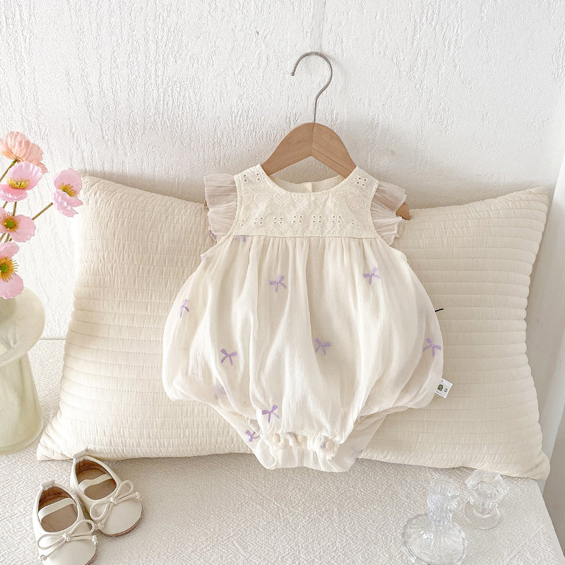 【BABY】夏新作 刺繍蝶結び柄ロンパースSK090602