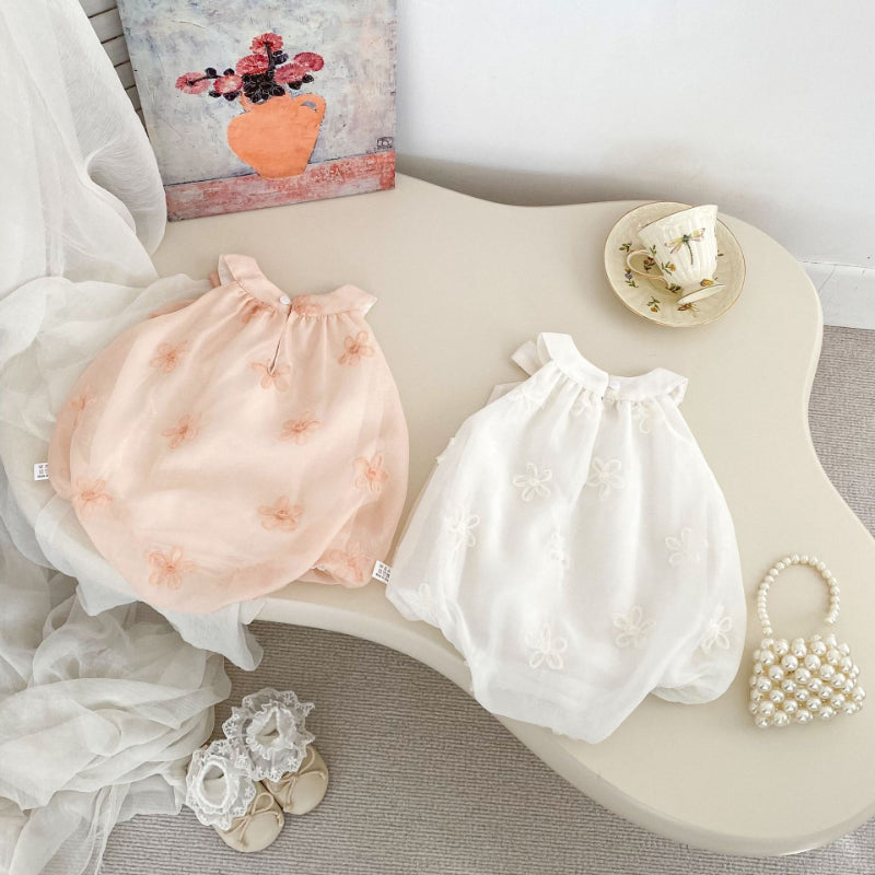 【BABY】夏新作 リボン刺繍フラワーロンパースSK072505