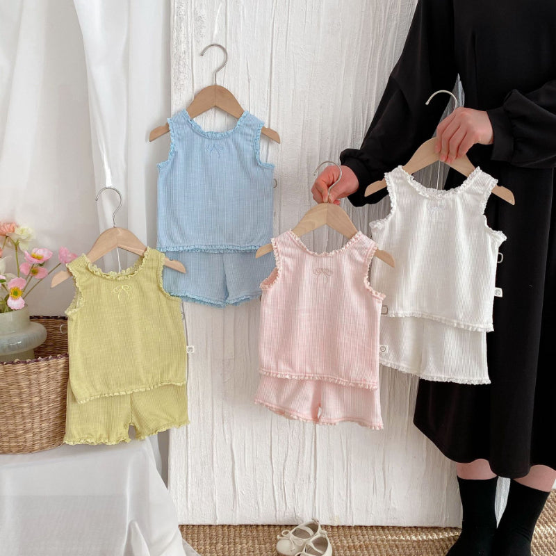 【BABY】夏新作 蝶結び刺繍無地セットアップSK092218