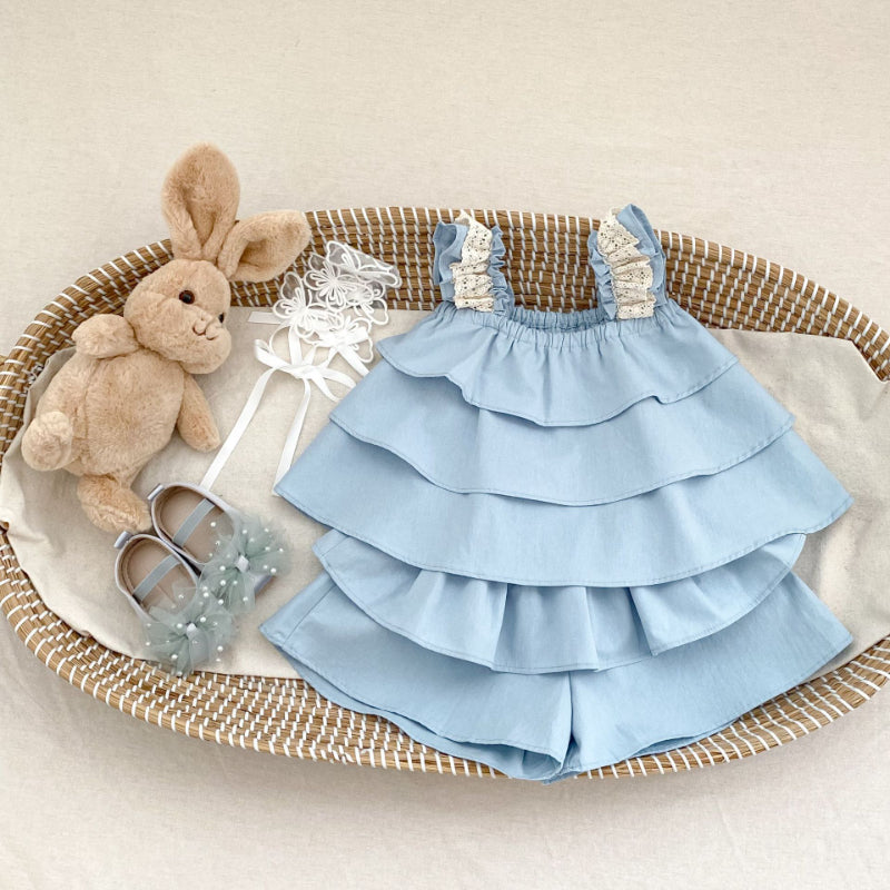 【BABY&KID】夏新作 無地レースキャミセットアップSK071925