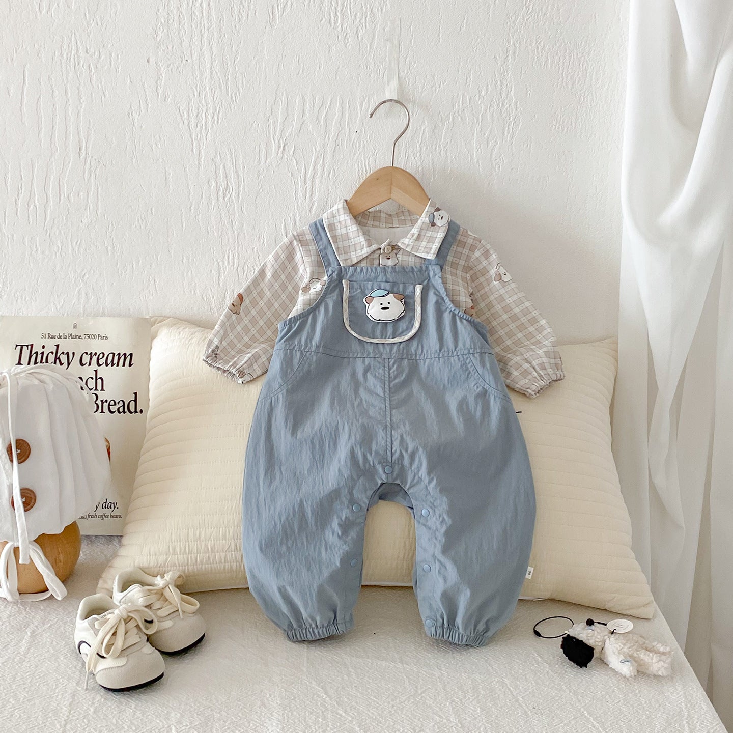 【BABY】いぬチェックシャツ&いぬサロペットパンツSK100427