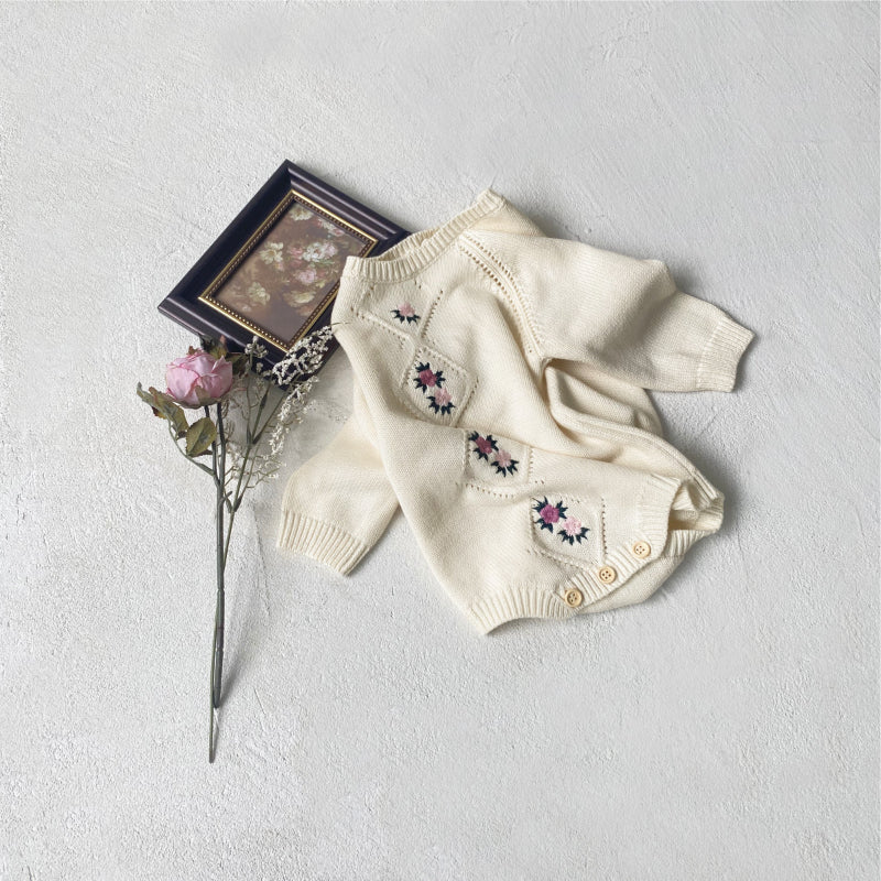 【BABY】花柄刺繍ロンパース&帽子SK101528