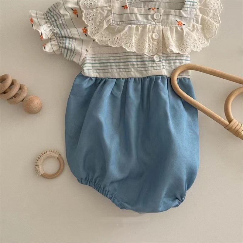 【BABY】夏新作 スクエアネック刺繍ロンパースSK091319