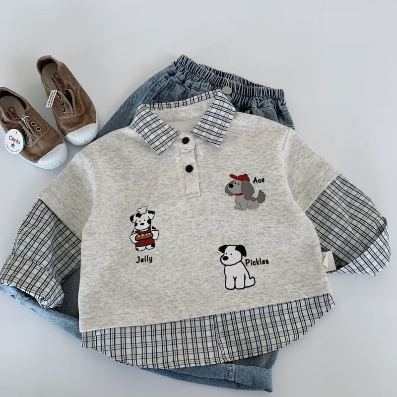 【BABY&KID】子犬柄チェック切り替えスウェットSK100507