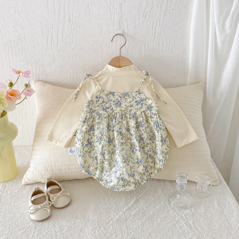 【BABY】フェイクレイヤード花柄ロンパースSK092805
