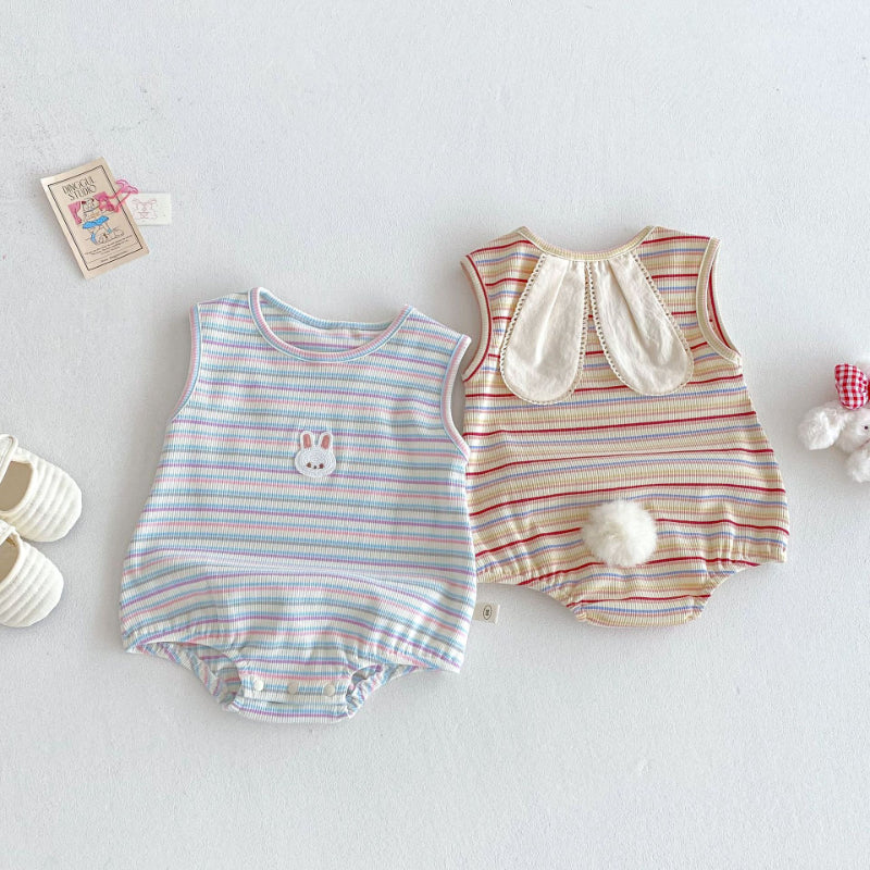 【BABY】夏新作 ウサギボーダーノースリーブロンパースSK072014