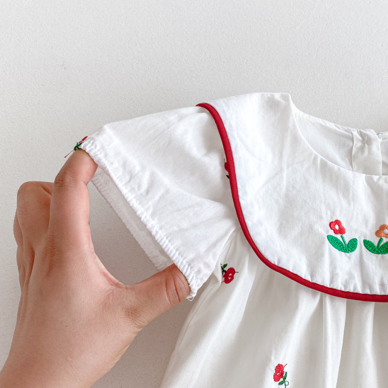 【BABY】夏新作 スクエアネック刺繍ロンパースSK091516
