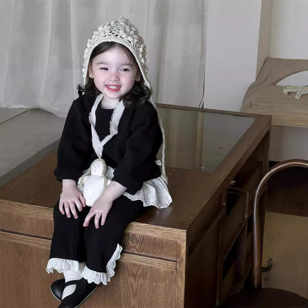 【BABY&KID】レース無地トップス&パンツセットSK012406