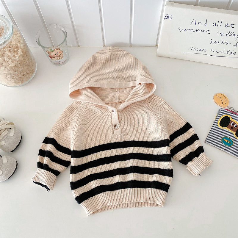 【BABY】ボーダーフーディーニット、デニムパンツSK101433