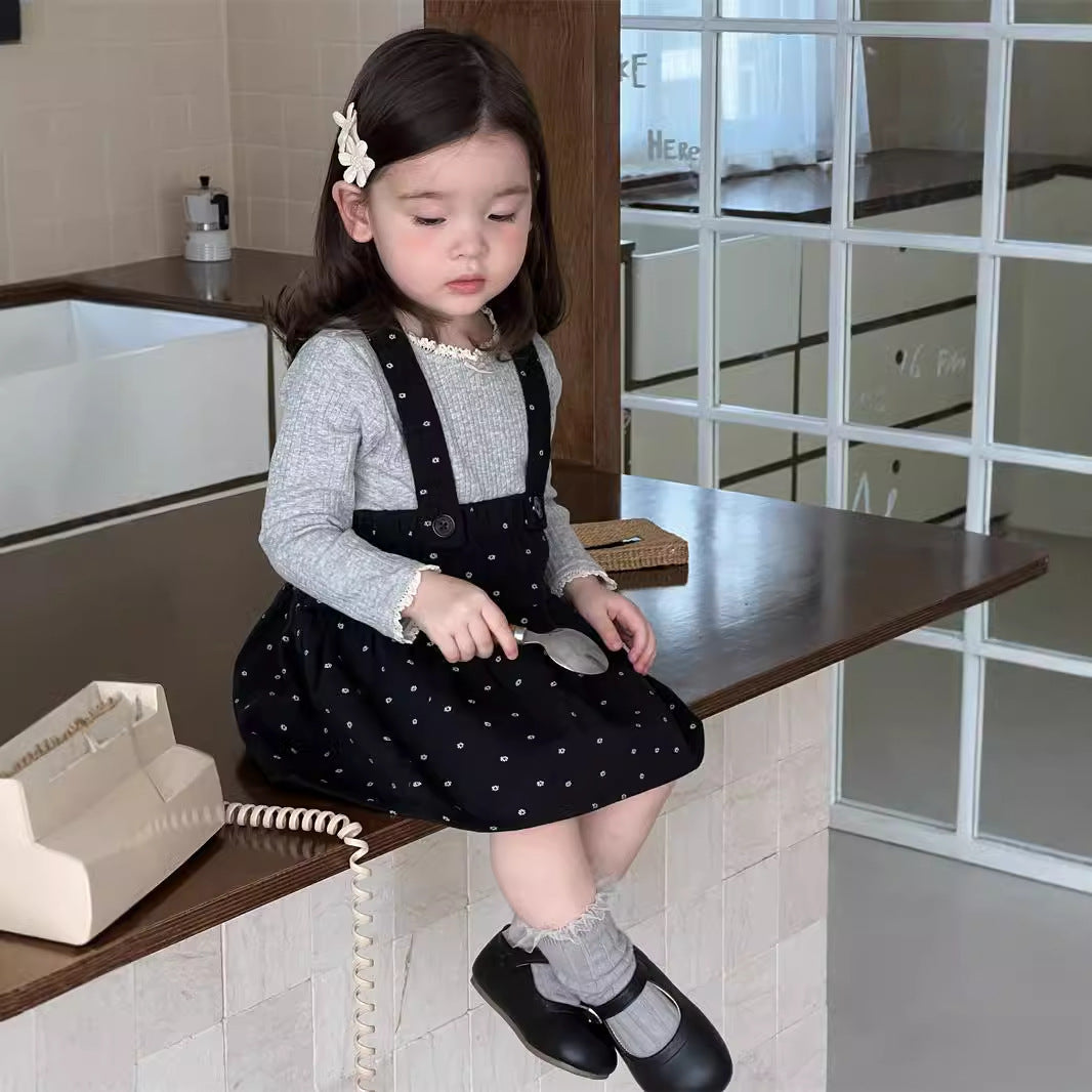 【BABY&KID】レース襟可愛いTシャツ、いドットサロペットスカートSK021503
