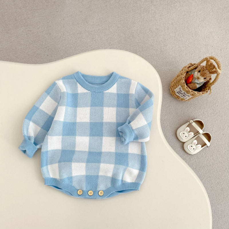 【BABY】ブルーチェックロンパースSK100602
