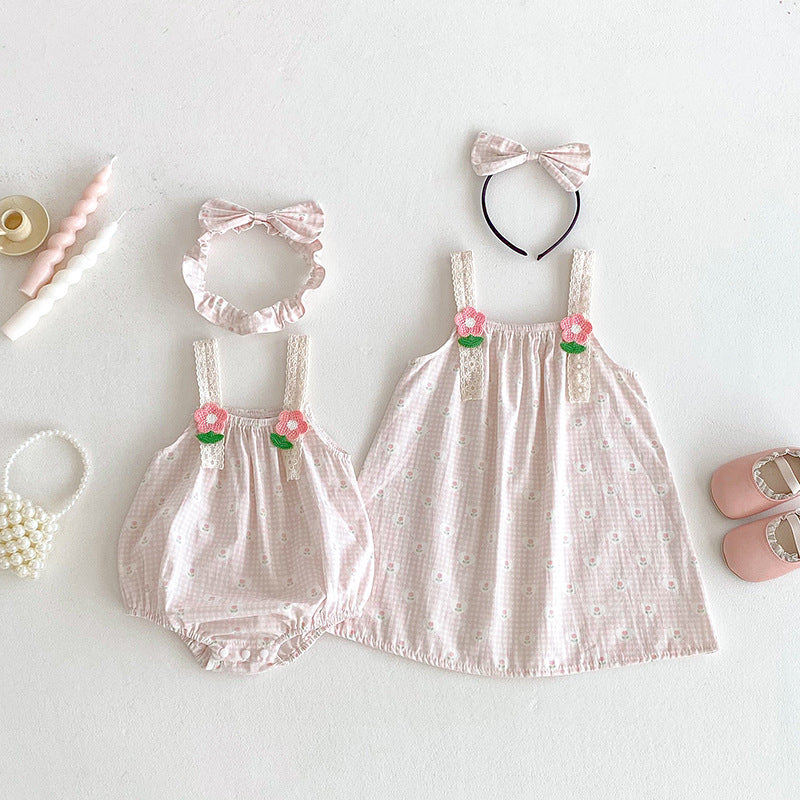 【姉妹服】夏新作 キャミフラワー柄ロンパース、ワンピースSK081633