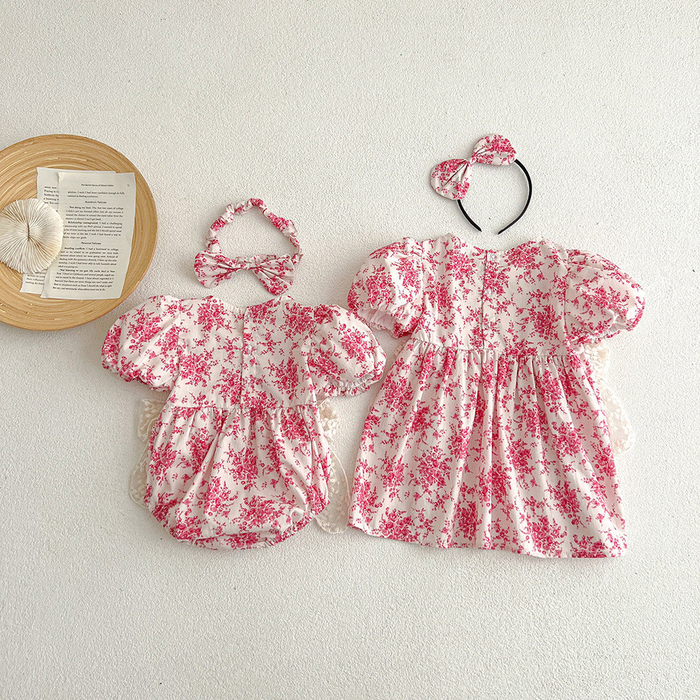 【姉妹服】夏新作 リボンレースロンパース、ワンピースSK081629