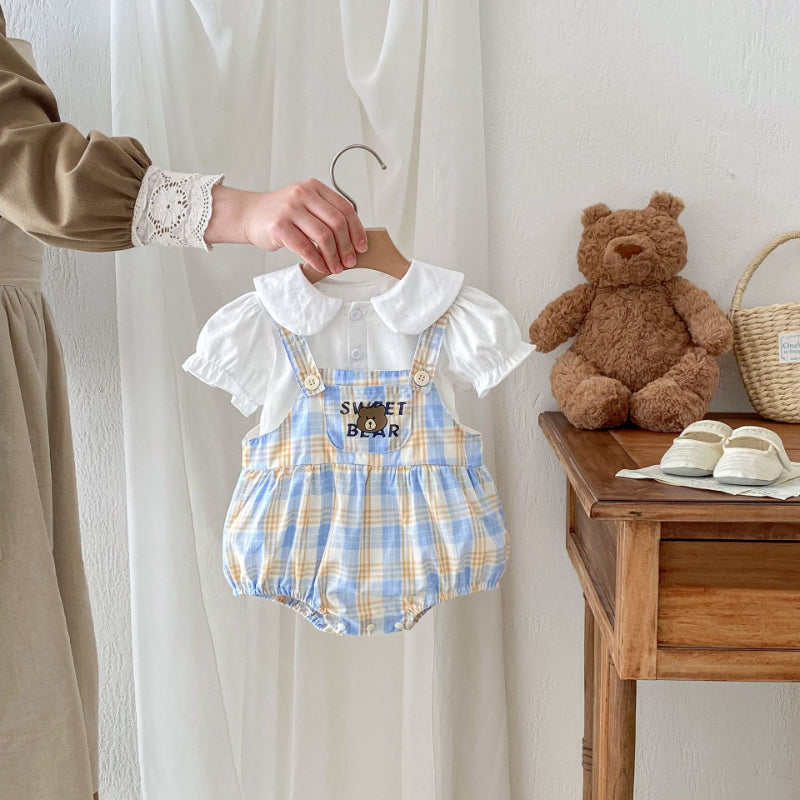 【BABY】夏新作 Sweet bearチェックロンパース、サロペットSK062910