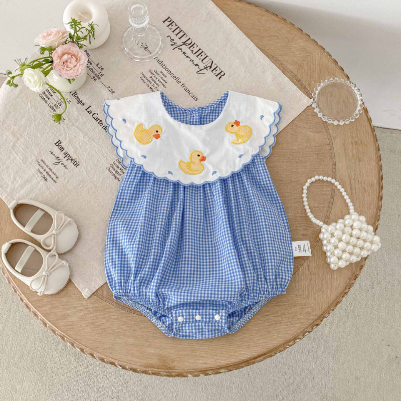 【BABY】夏新作 アヒルブルーチェックロンパースSK071006