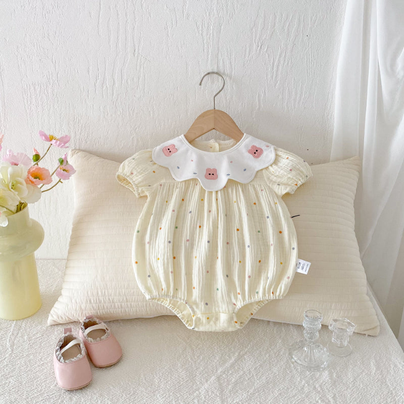 【BABY】夏新作 うさぎ刺繍ドットロンパースSK092606