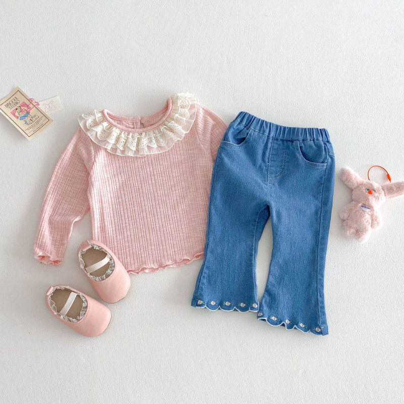 【BABY&KID】夏新作 裾刺繍入りデニムパンツSK070603