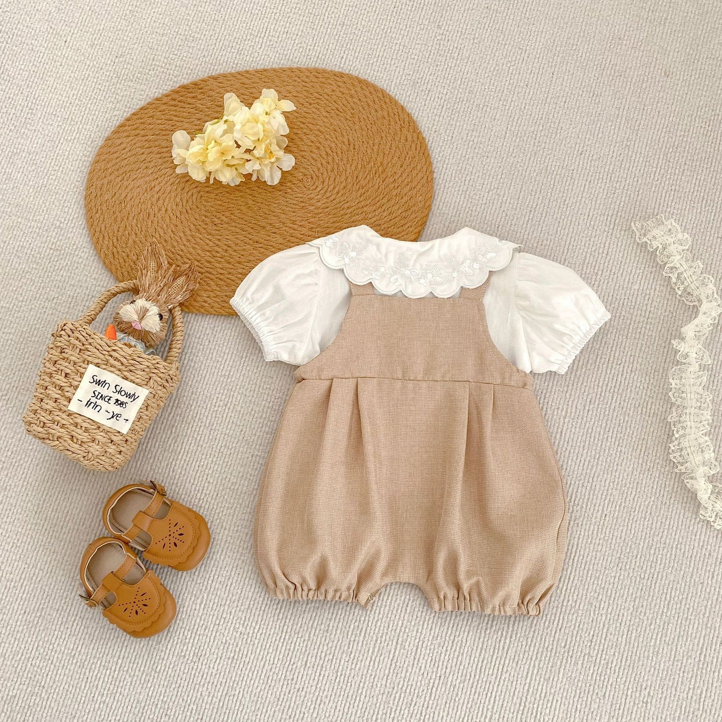【BABY】夏新作 ウサギ耳刺繡可愛いサロペットSK061713