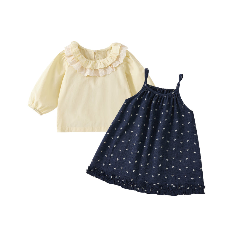 【BABY】リボンプリントキャミワンピース&レース襟ブラウスSK103417