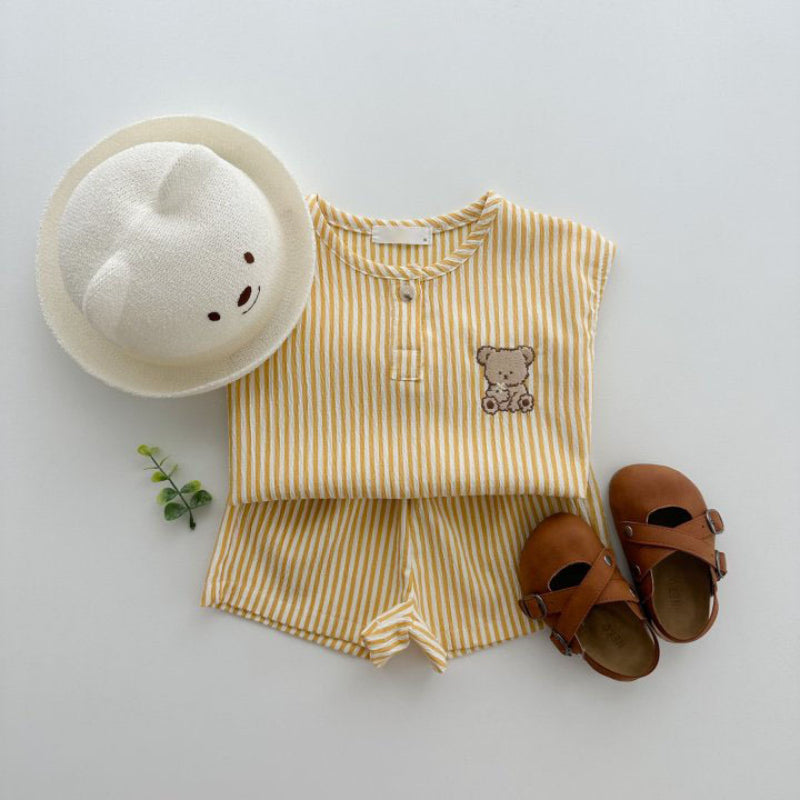 【BABY&KID】夏新作 ボーダーノースリーブベアセットアップSK091205
