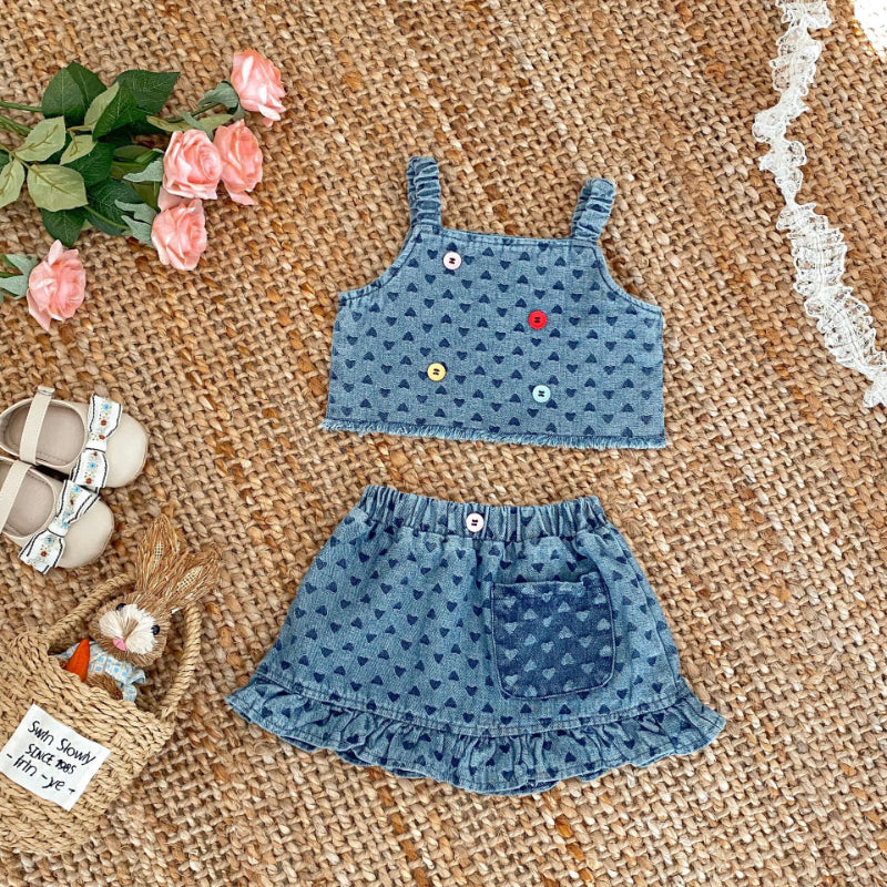 【BABY&KID】夏新作 ハートデニムセットアップSK081527