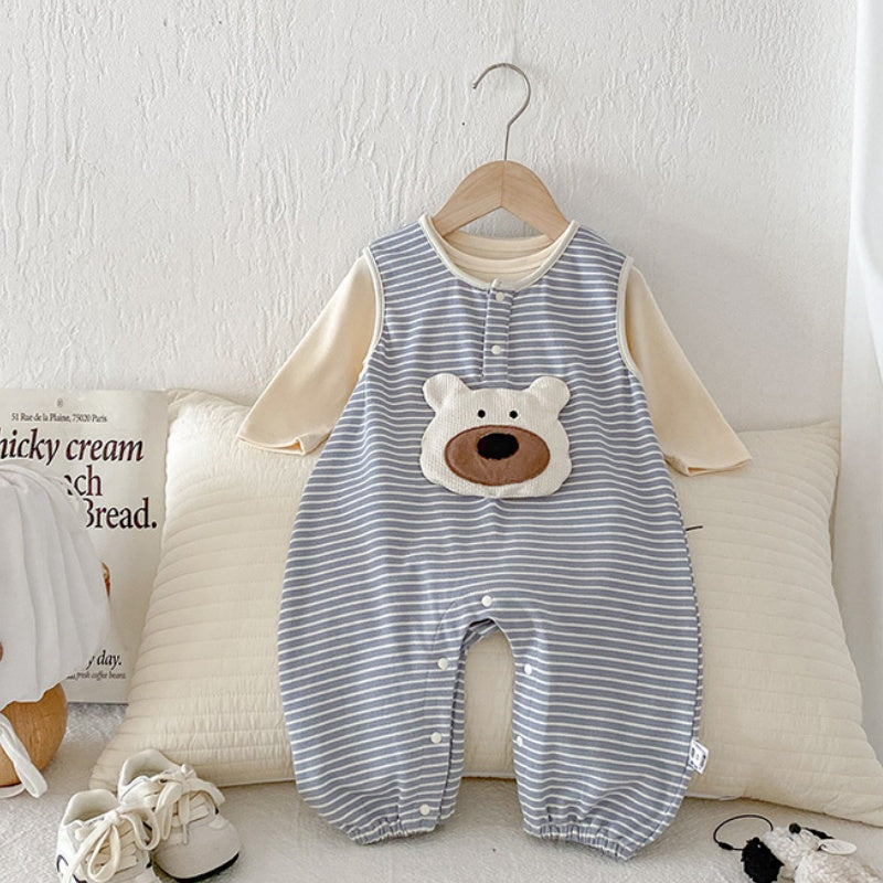【BABY】ボーダーくまロンパース、無地TシャツSK100447