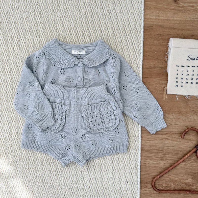 【BABY&KID-予約限定】透かしレースレトロ襟セットアップSK102233