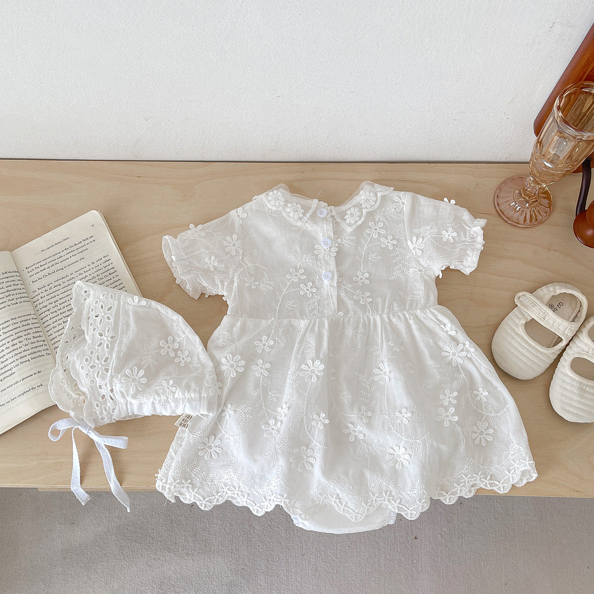 【BABY】夏新作 レース刺繍プリンセスロンパースドレス&帽子SK061820
