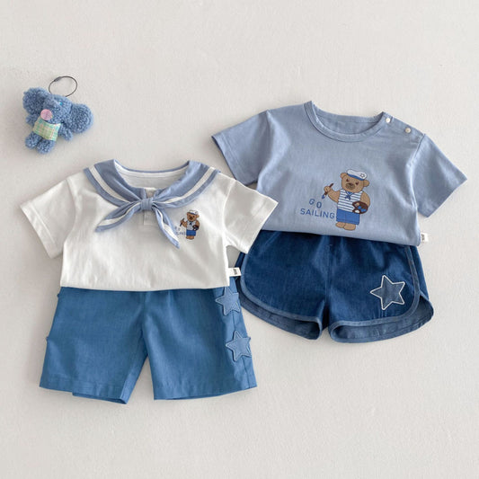 【BABY&KID】夏新作 ネイビー風クマTシャツ、星柄ジーンズSKO71207