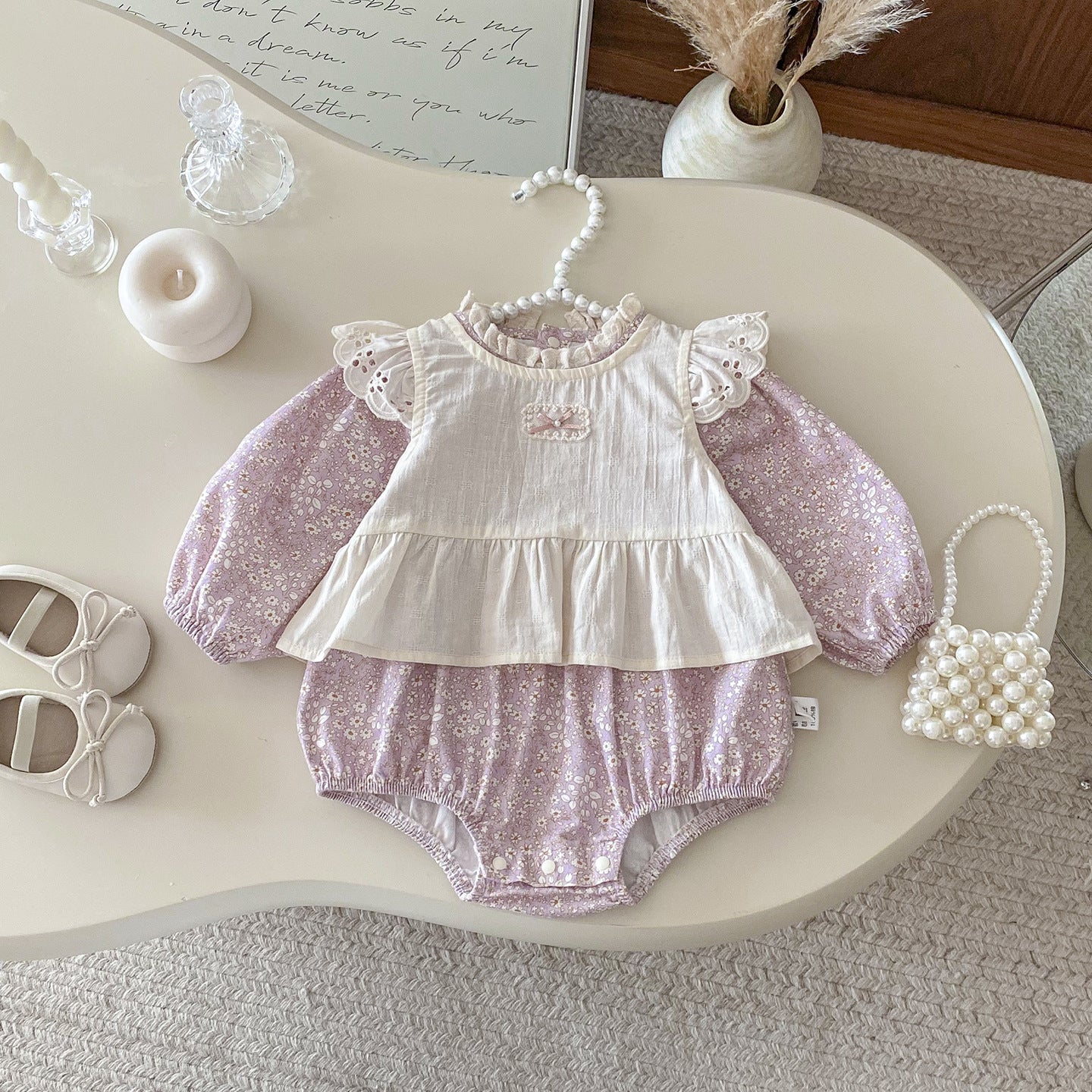 【BABY】フリルベスト&小花柄ロンパース2点セットSK100408