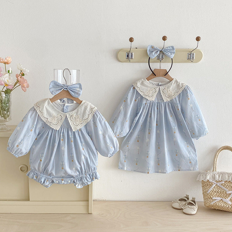 【姉妹服】バルーン刺繍襟ロンパース、ワンピースSK101116
