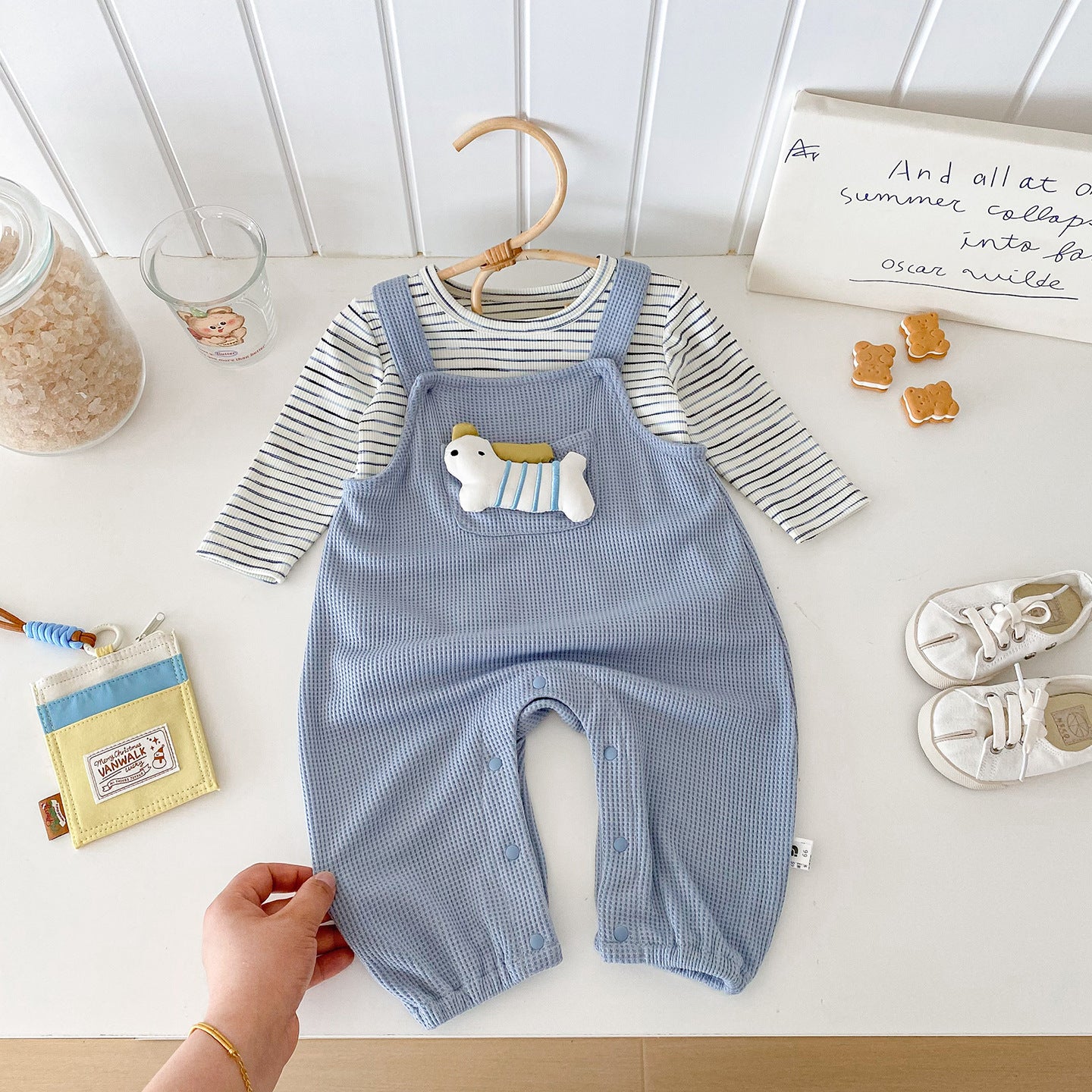 【BABY】いぬサロペットパンツ&ボーダートップス2点セットSK100404