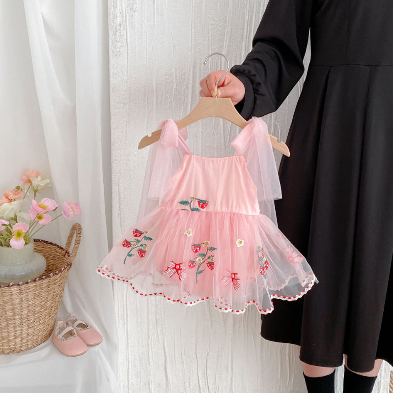 【BABY】夏新作 いちご刺繍リボンロンパースワンピSK081707