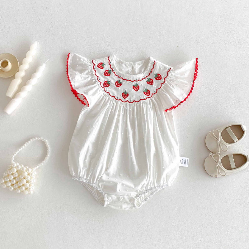 【BABY】夏新作 いちご刺繍ロンパースSK090304
