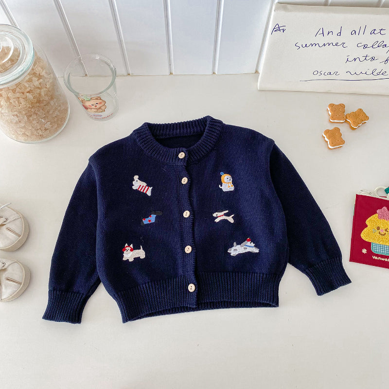 【BABY】いぬ刺繍ニットカーデSK101426