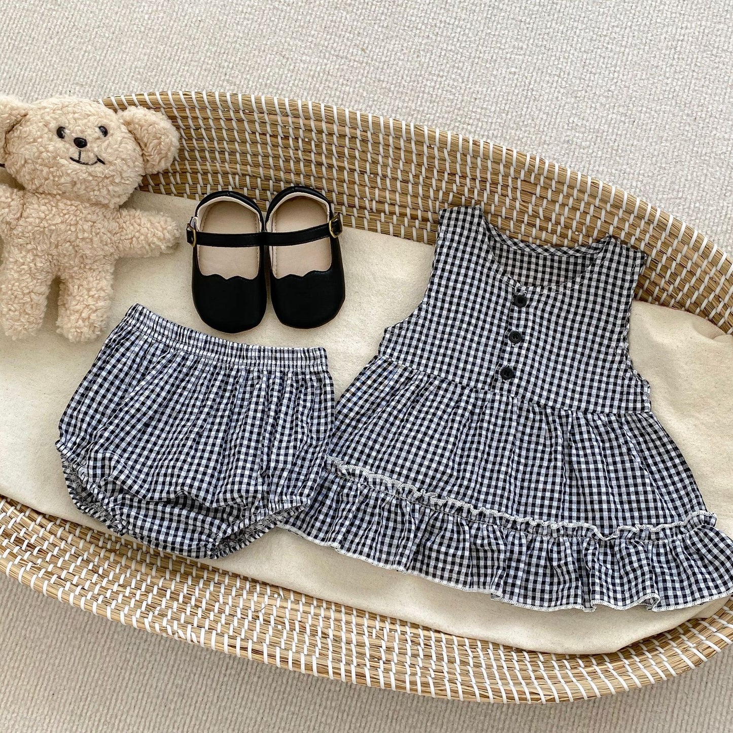 【BABY】夏新作 ノースリーブボタンチェックセットアップSK071606