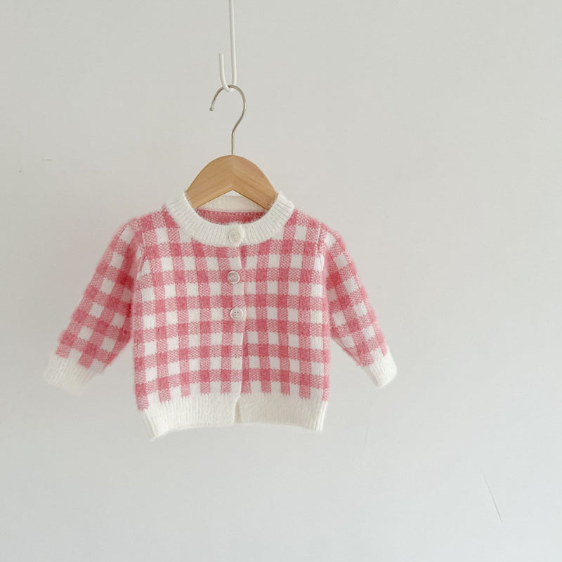 【BABY】チェックサロペットロンパース、カーディガンSK101535