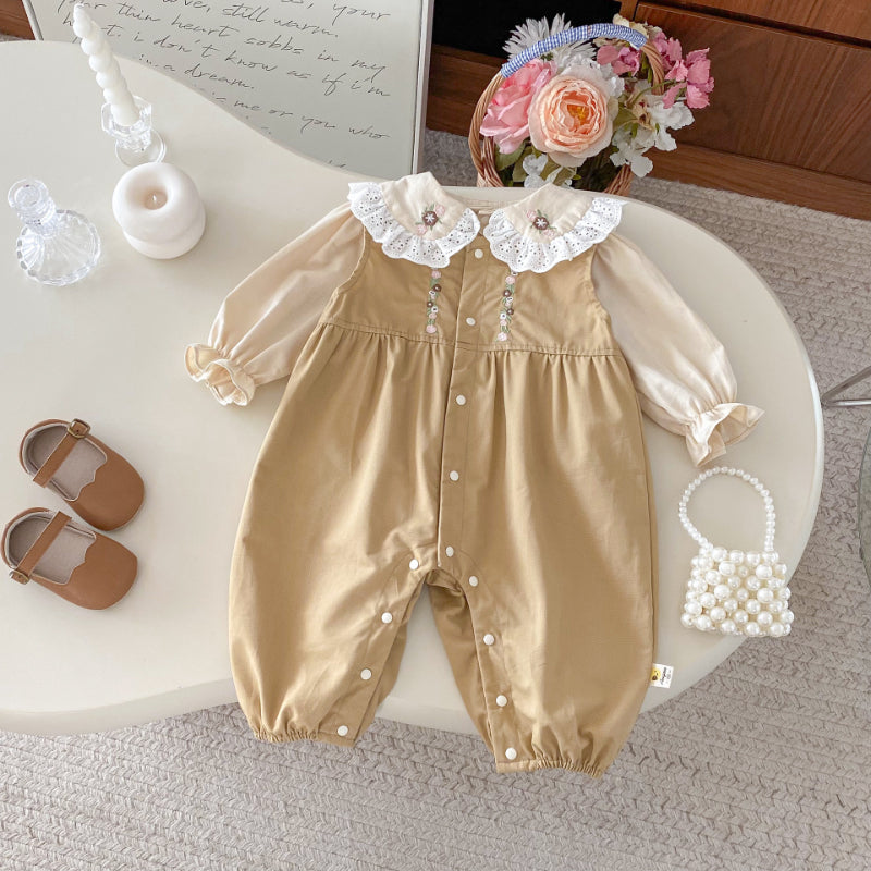 【BABY】花刺繍サロペット&レース襟ブラウスSK092516