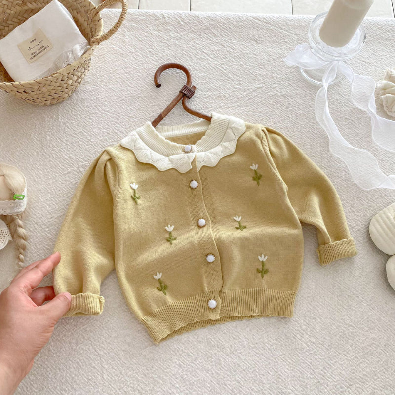【BABY】フリル襟刺繍ニットカーディガンSK092425