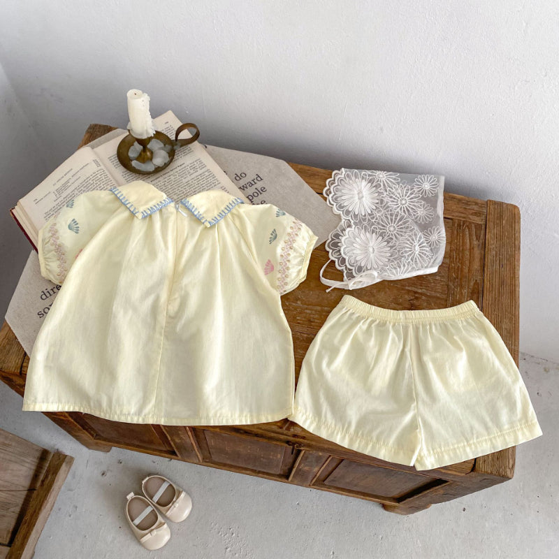 【BABY】夏新作 花柄刺繍襟付きセットアップSK010231