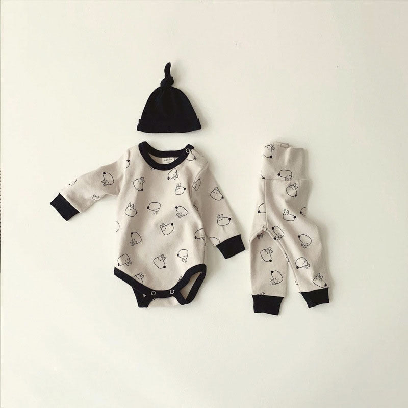 【BABY】総柄カートゥーンロンパース&レギンス&帽子SK101902