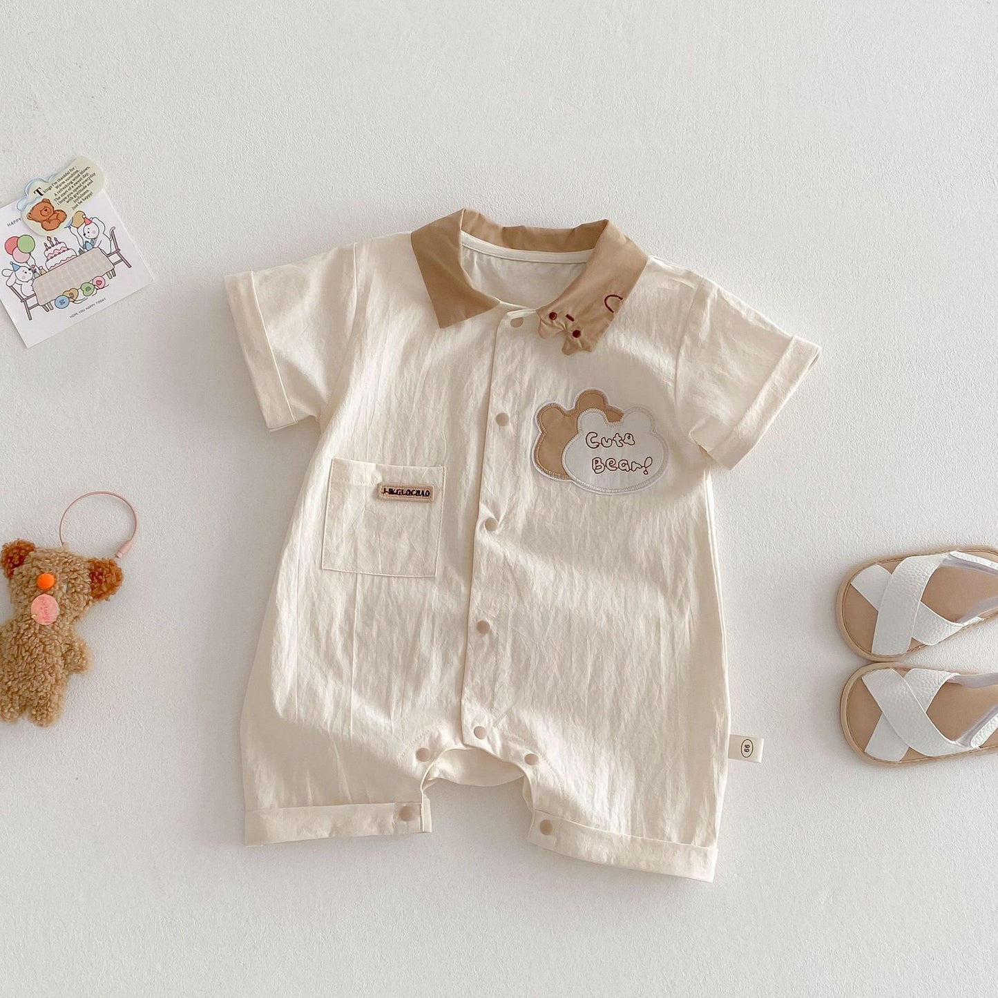 【BABY】夏新作 Cute bear刺繡ロンパースSK063102