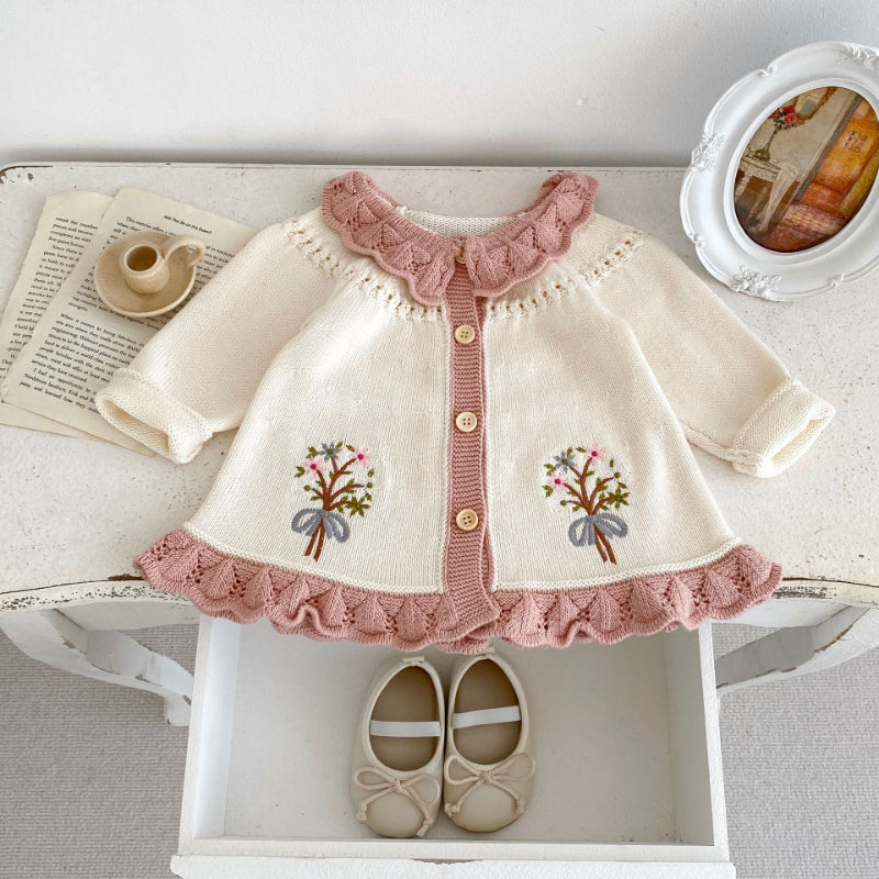 【BABY&KID】レトロ刺繍ニットカーディガンSK092911